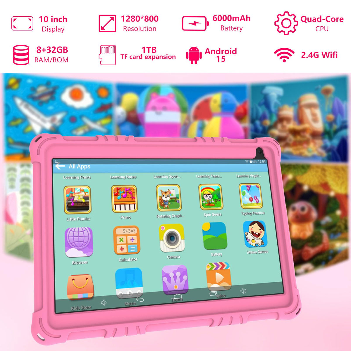 10 inch Kids Tablet 8GB RAM 32GB ROM Pink Q1876