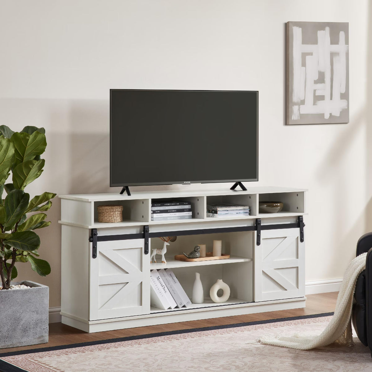White Wood TV Stand with Adjustable Shelves S934460