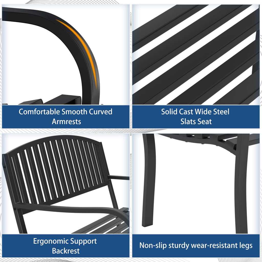 Weatherproof Heavy-Duty Wrought Iron Outdoor Bench O426