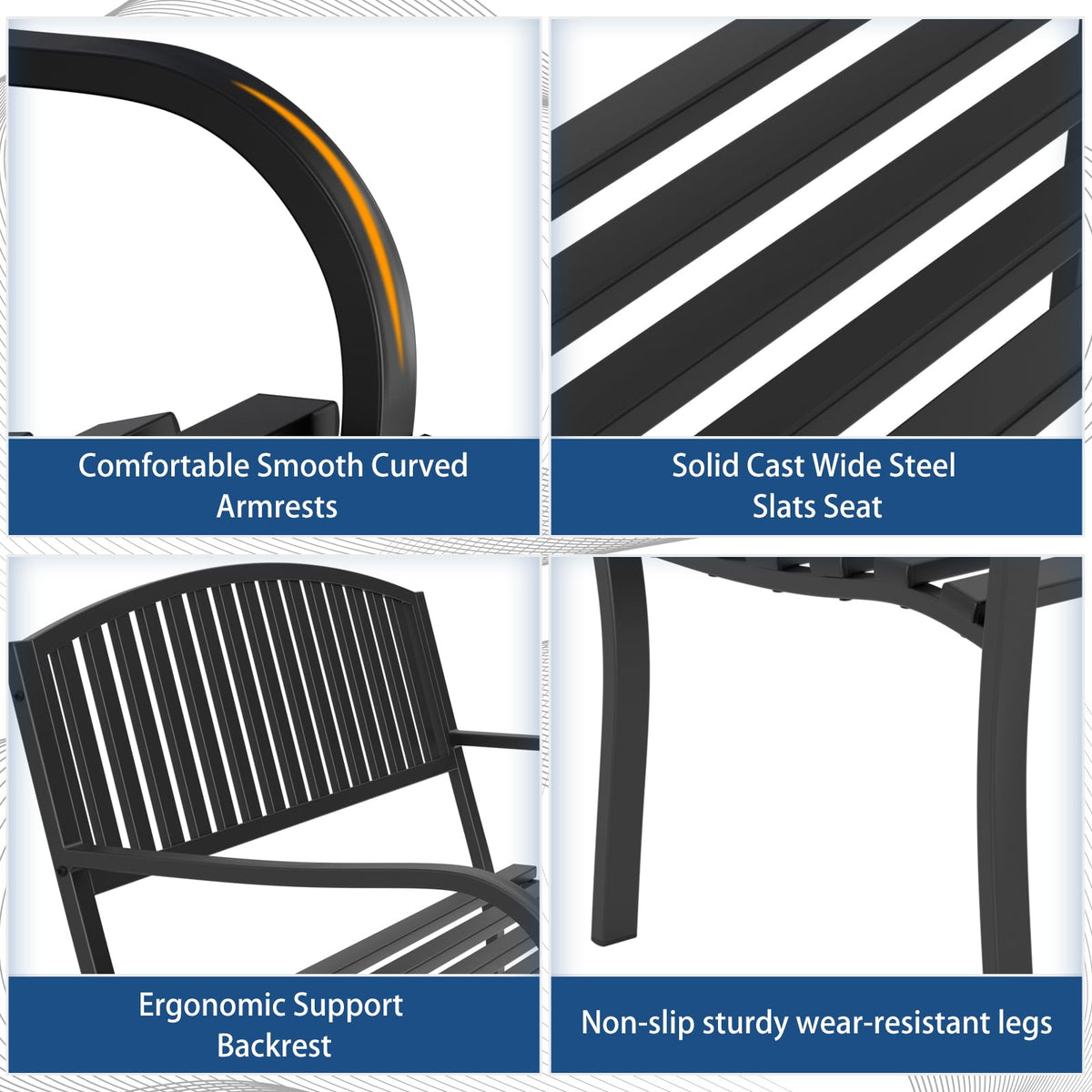 Weatherproof Heavy-Duty Wrought Iron Outdoor Bench O426