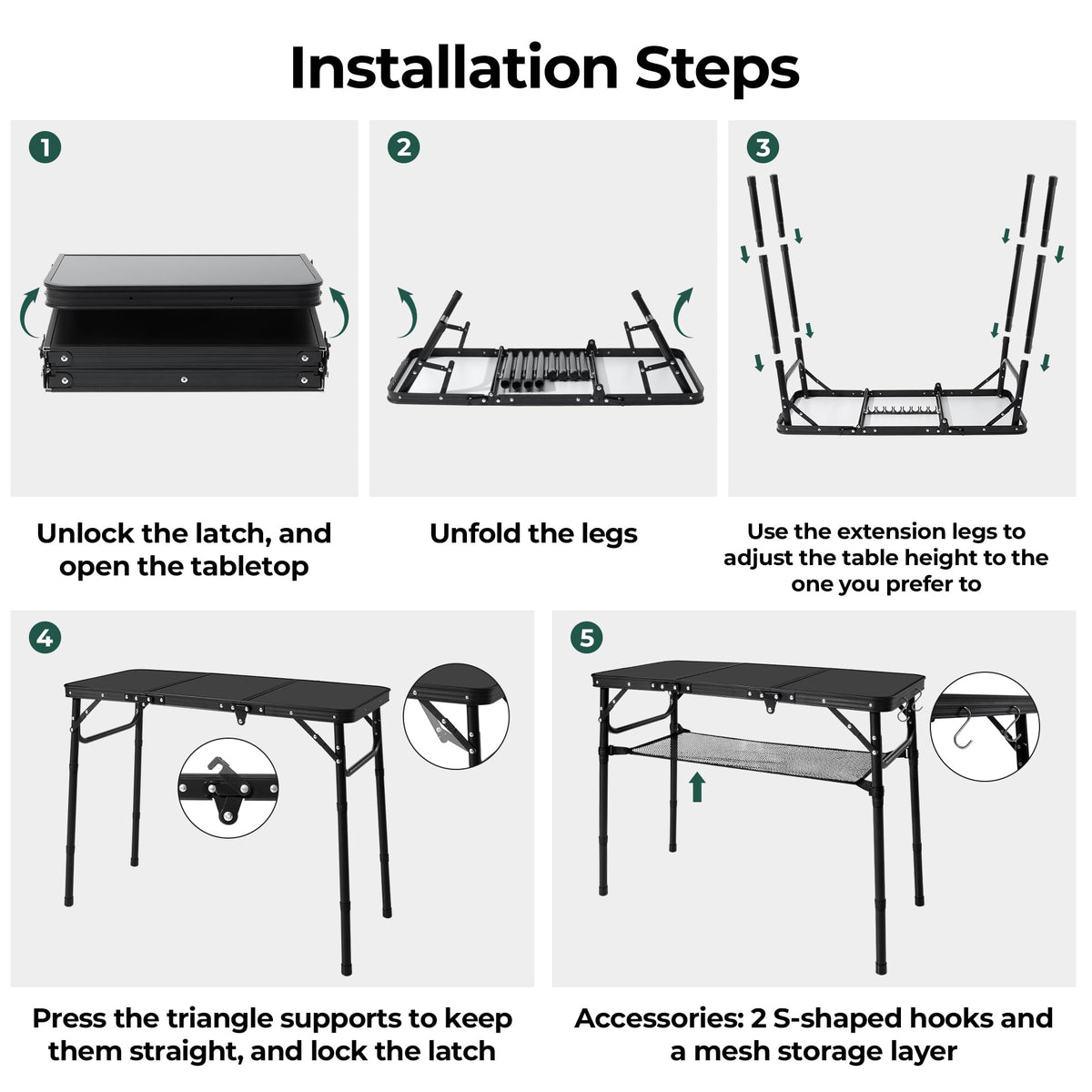 Folding Camping Table with Adjustable Height V617