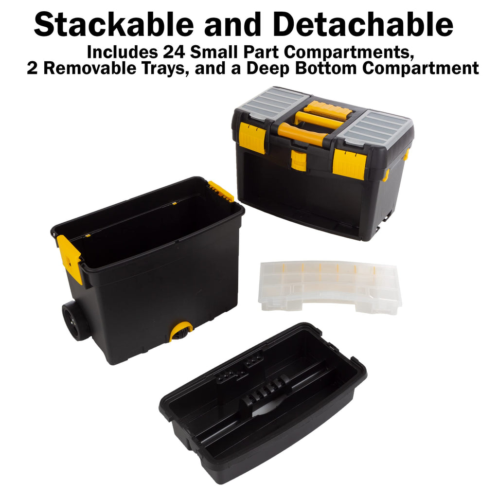 Rolling Tool Box with Wheels, Foldable Handle, and Removable Top Q5309