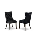 Black Linen Fabric Button Tufted Dining Chairs Set of 2 T181583