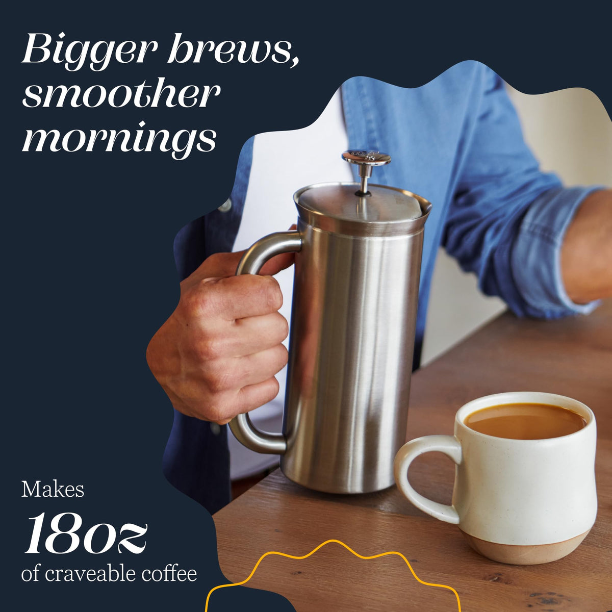 18oz Brushed Stainless Steel French Press J436