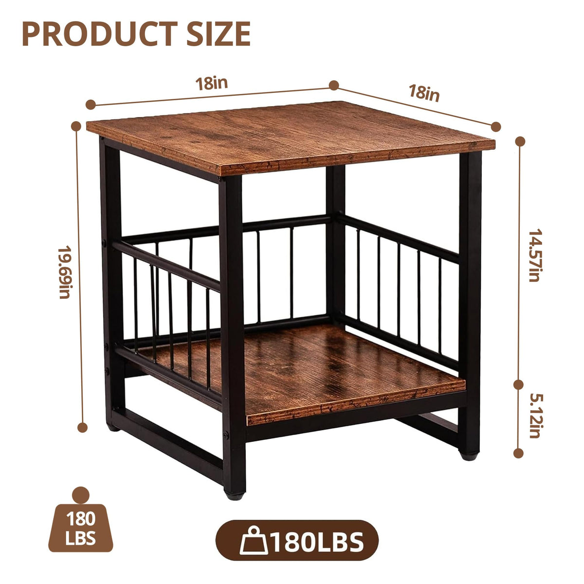 18” Square Side Table with Open Storage Shelf G8019