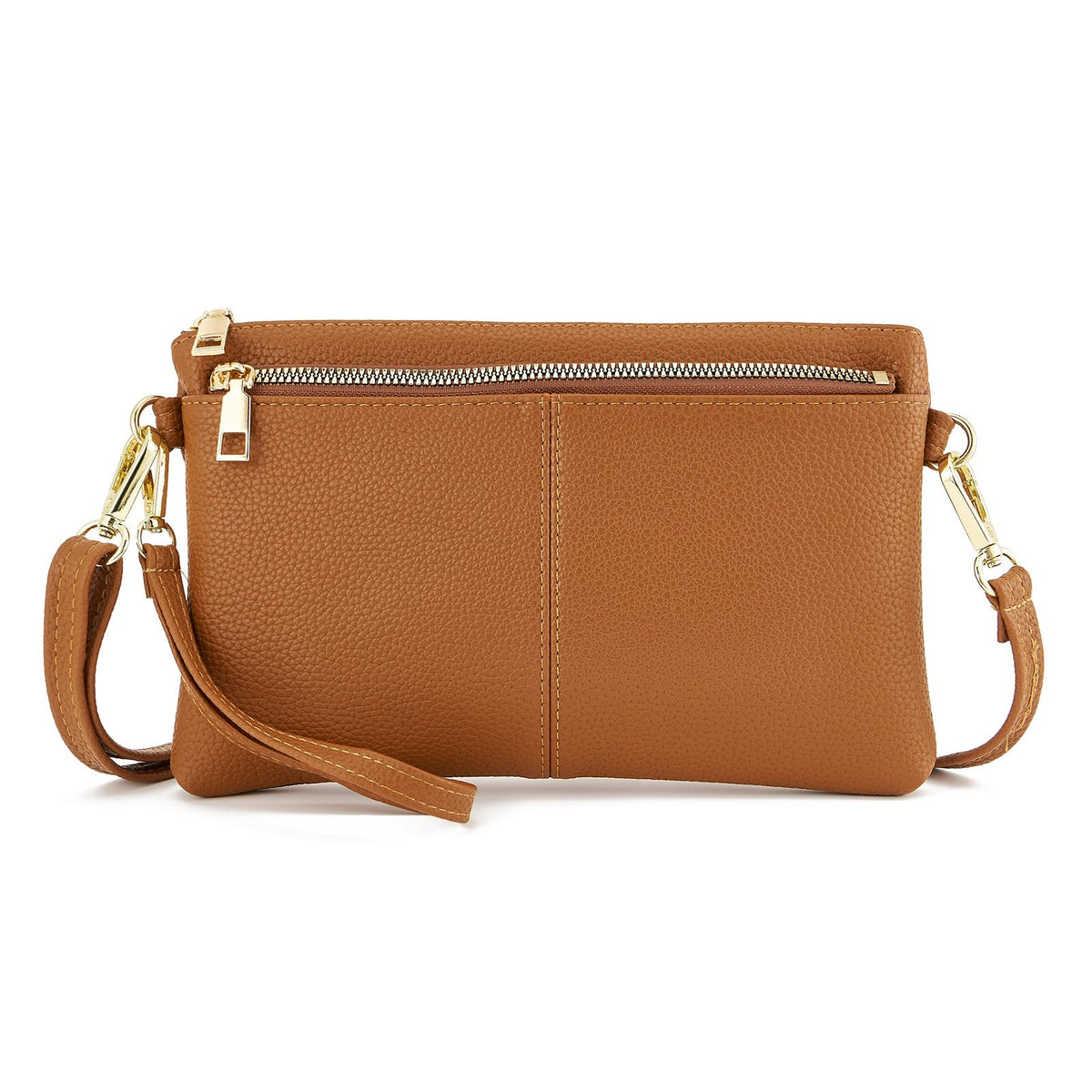 Small Triple Zip Crossbody Bag Vegan Leather Wristlet Clutch J816651