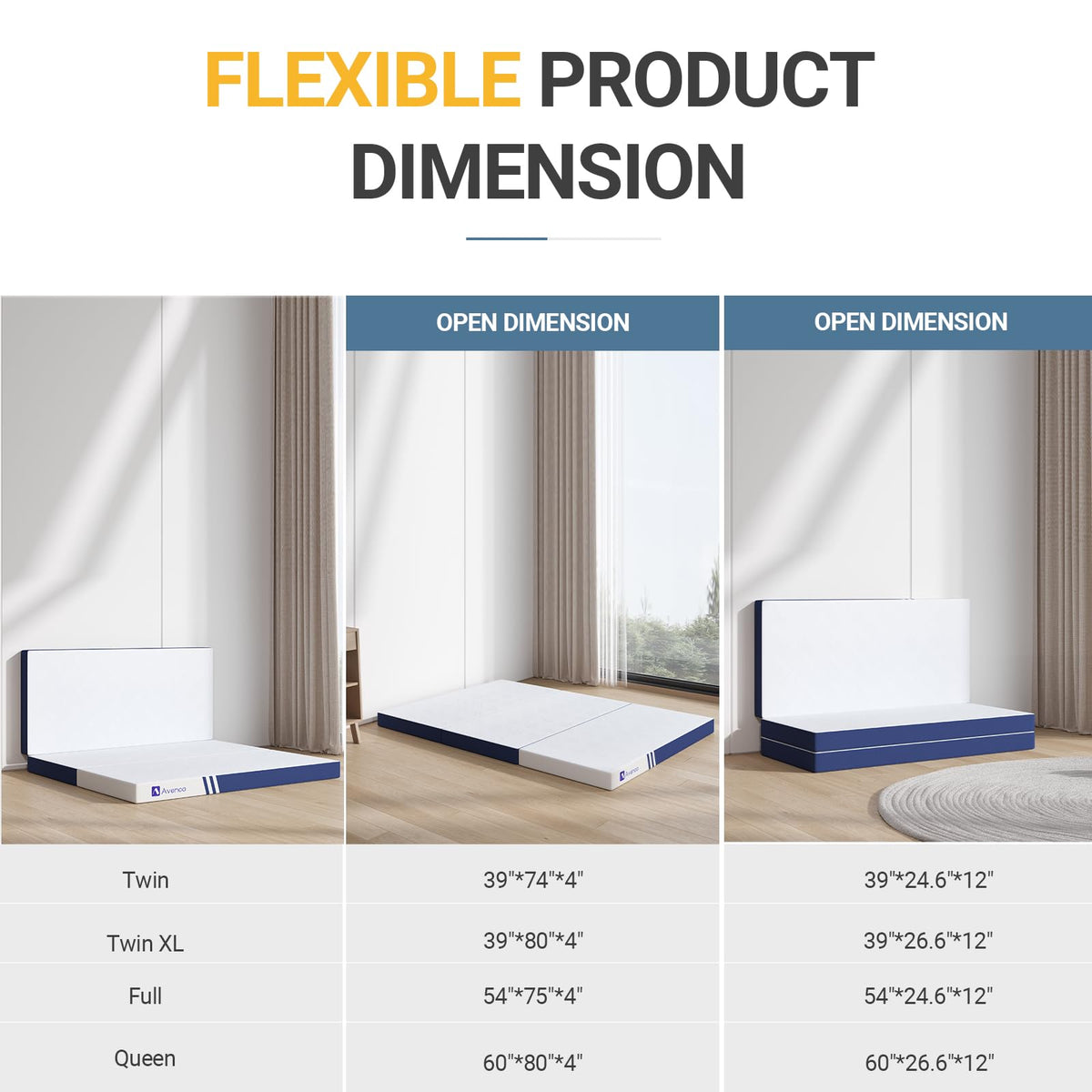 Foldable Memory Foam Mattress Topper Twin 4 Inch Y342