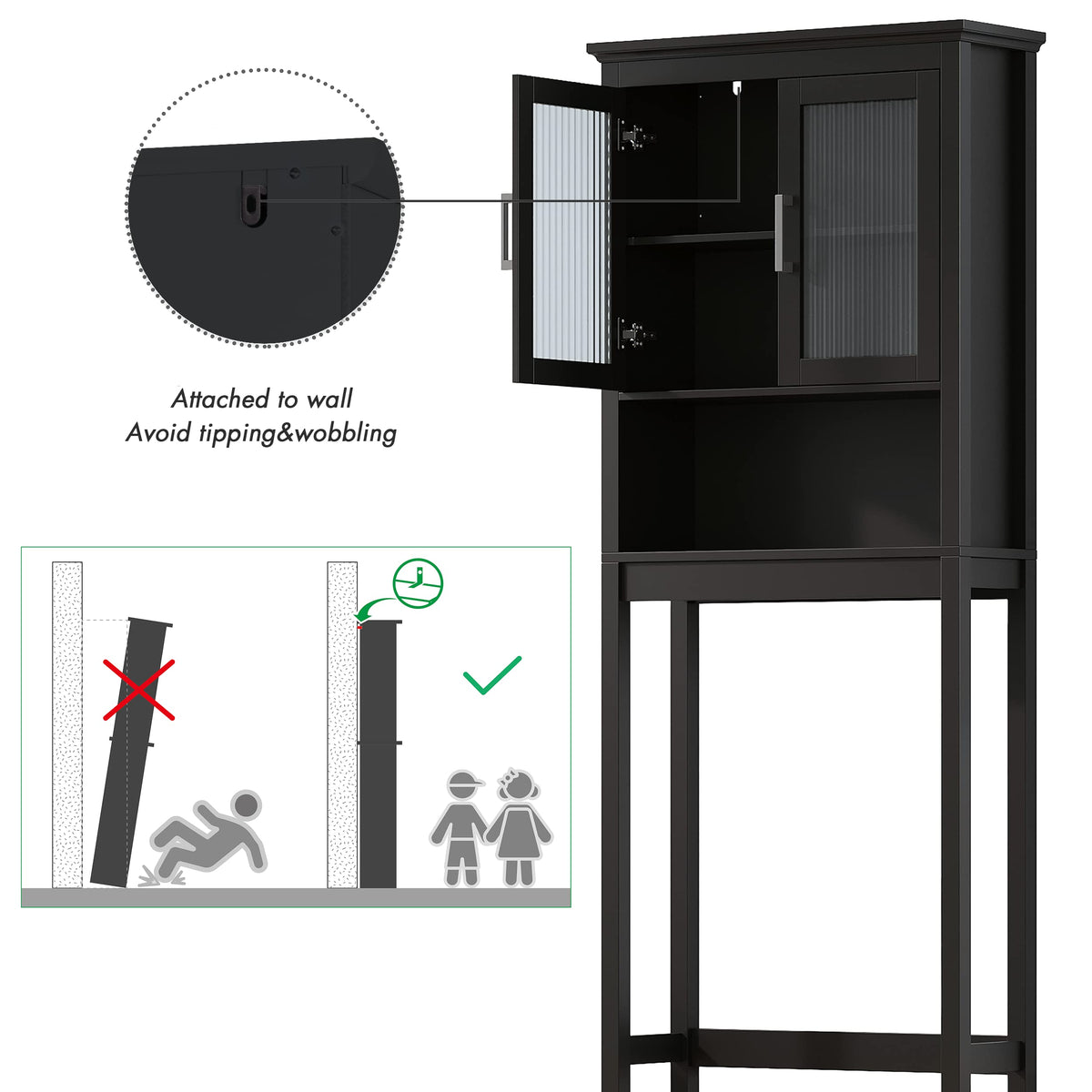 Over the Toilet Storage Cabinet with Glass Doors U201166