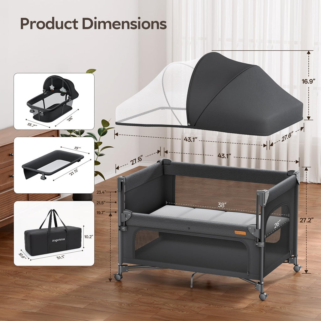 5-in-1 Baby Bassinet Bedside Crib with Changing Table X30755
