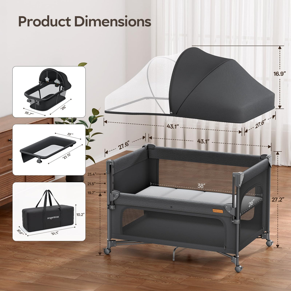 5-in-1 Baby Bassinet Bedside Crib with Changing Table X30755