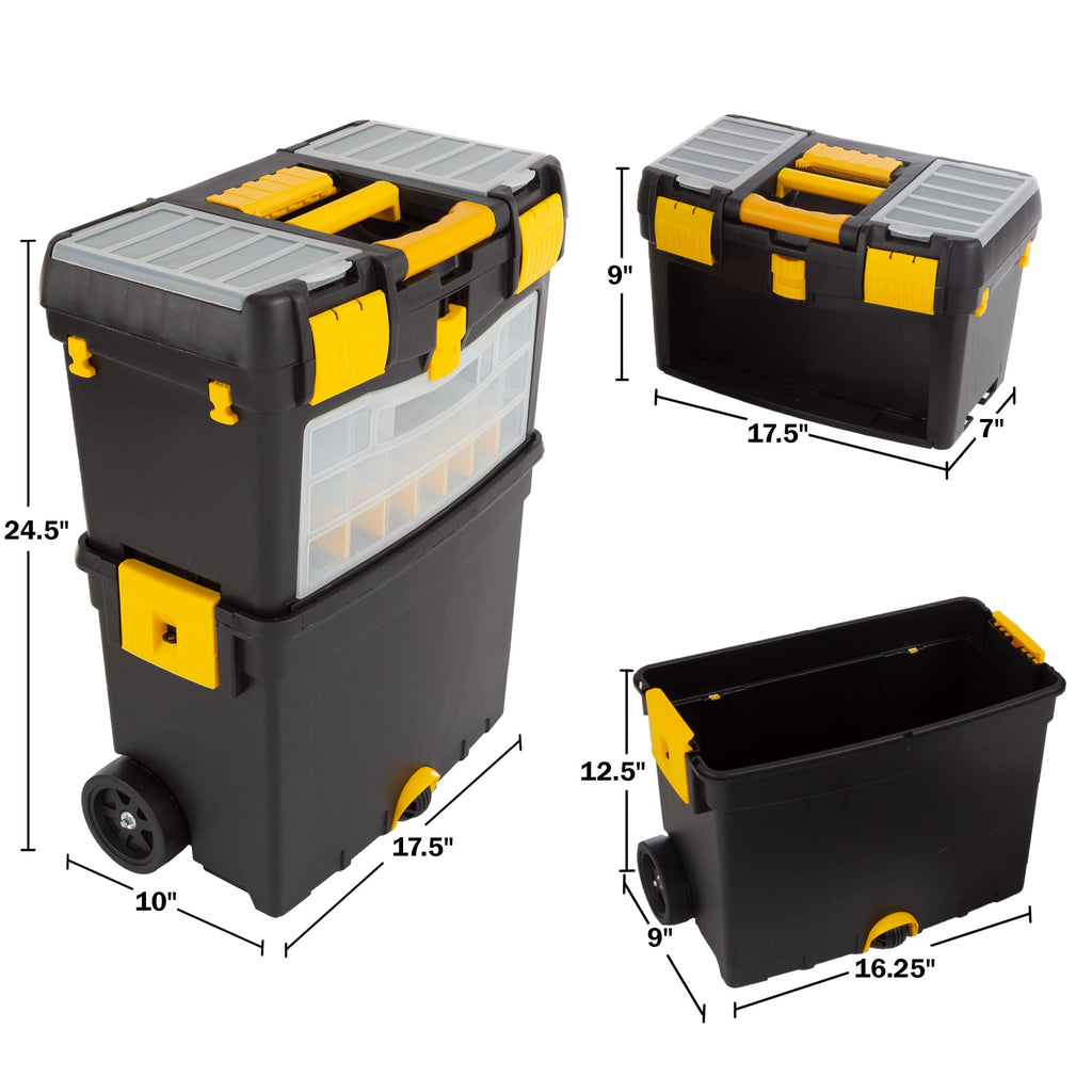 Rolling Tool Box with Wheels, Foldable Handle, and Removable Top Q5309