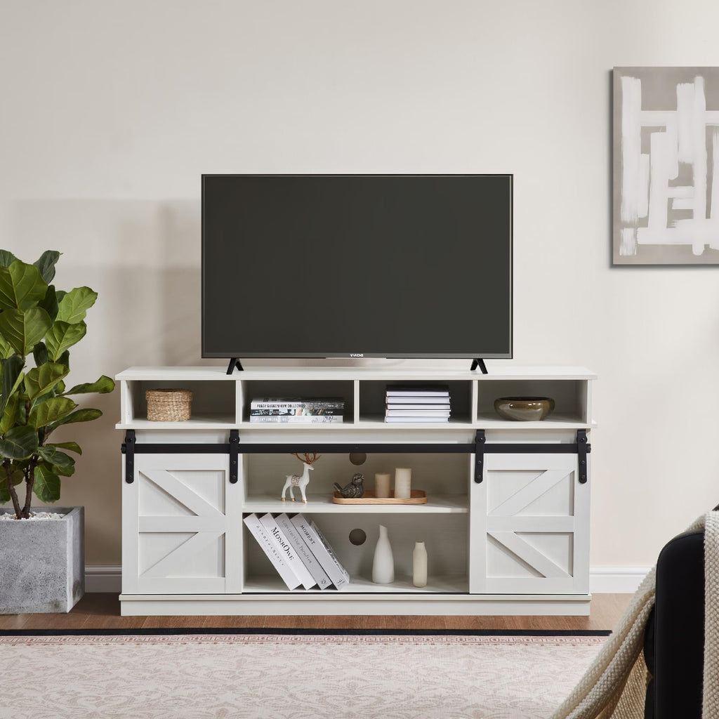 White Wood TV Stand with Adjustable Shelves S934460