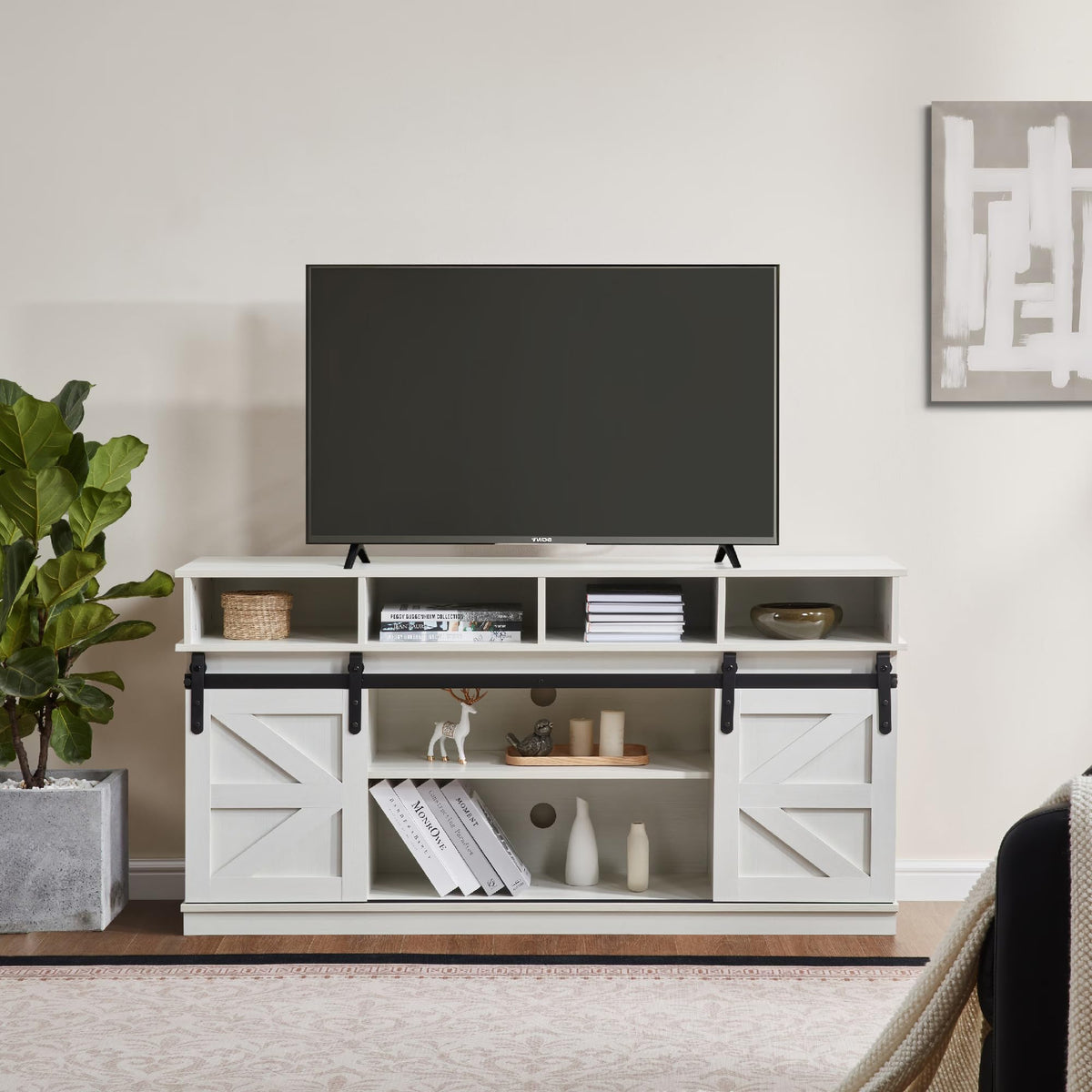 White Wood TV Stand with Adjustable Shelves S934460