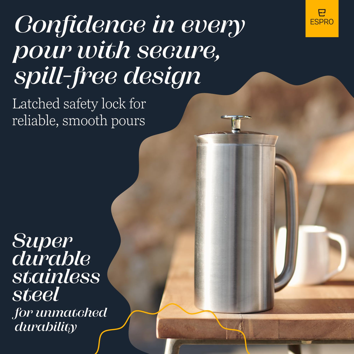 18oz Brushed Stainless Steel French Press J436