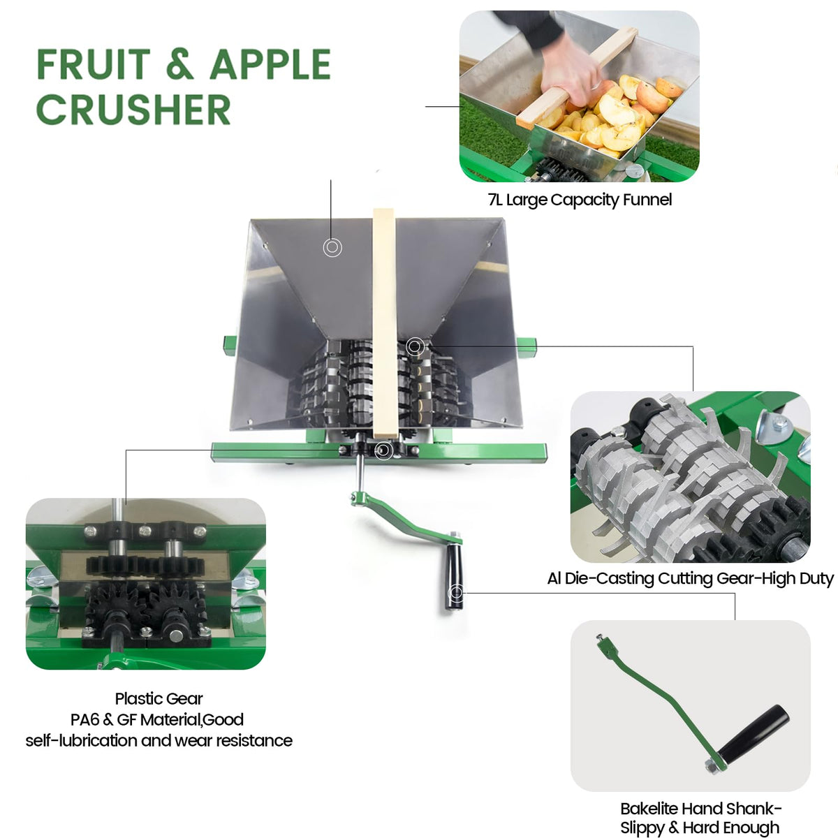 7L Manual Juicer Grinder Stainless Steel 1.8 Gallon Green W393066