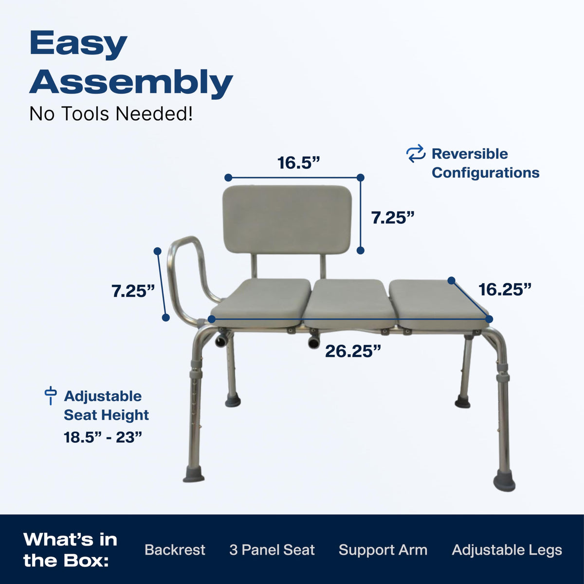Padded Transfer Bench 300 lbs Capacity Height Adjustable H115409