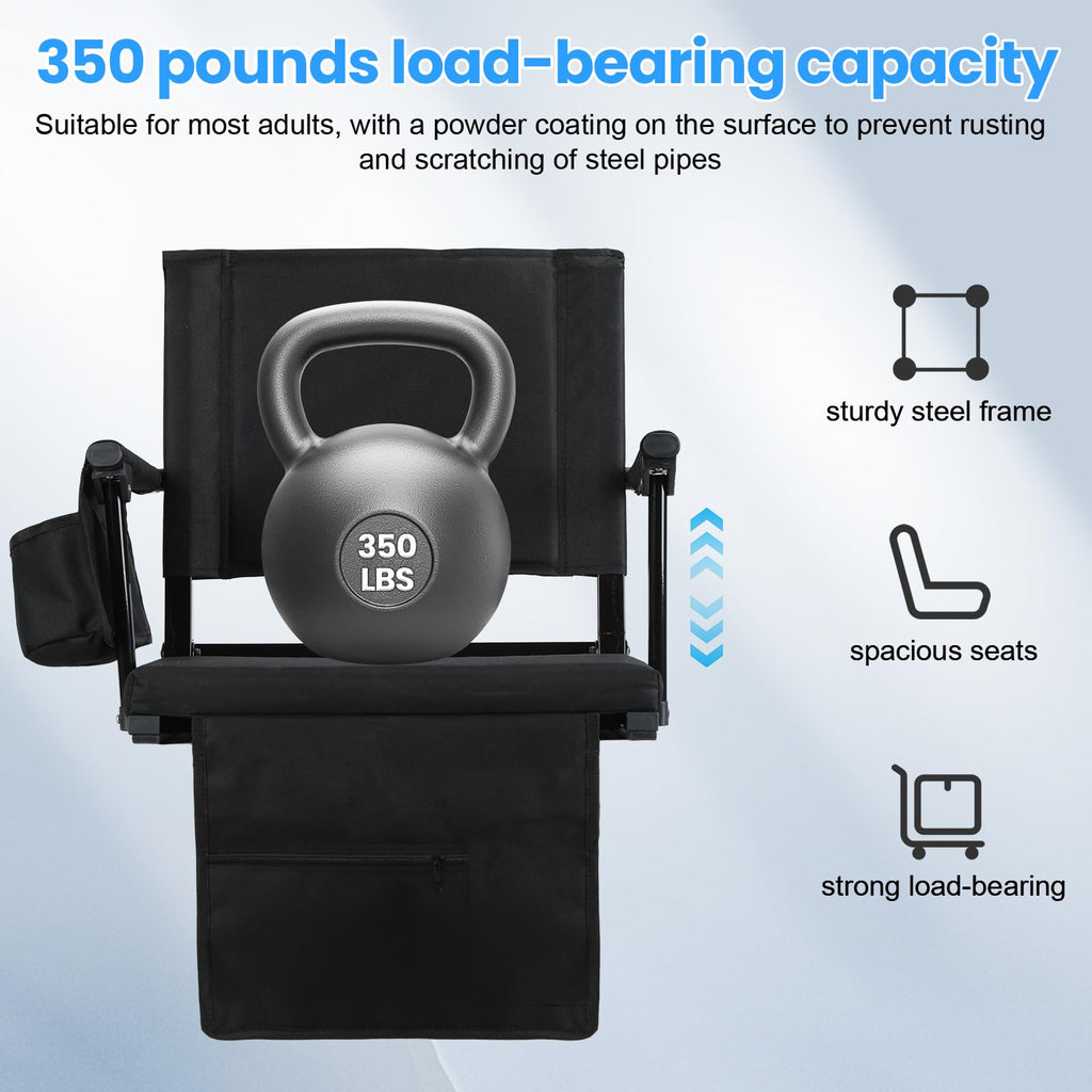2 Pcs Black Folding Stadium Seats with Back Support and Cup Holder U8427