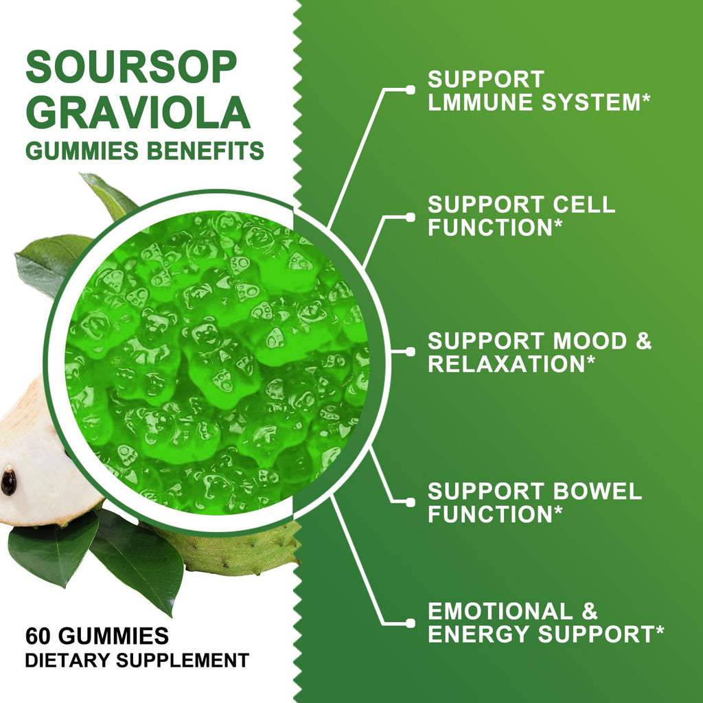 Organic Soursop Graviola Gummies 2200mg with Sea Moss Zinc Vitamin C 60 Gummies G533