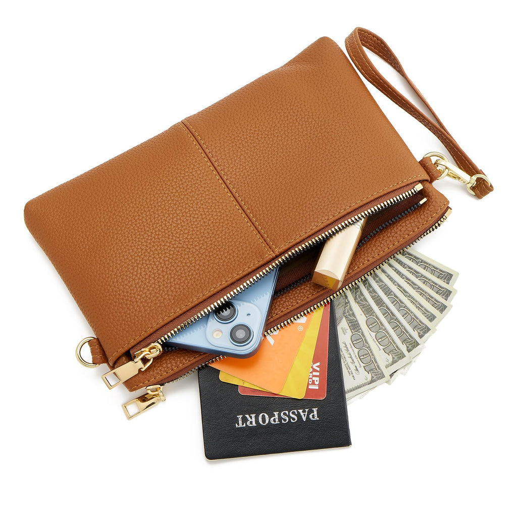 Small Triple Zip Crossbody Bag Vegan Leather Wristlet Clutch J816651