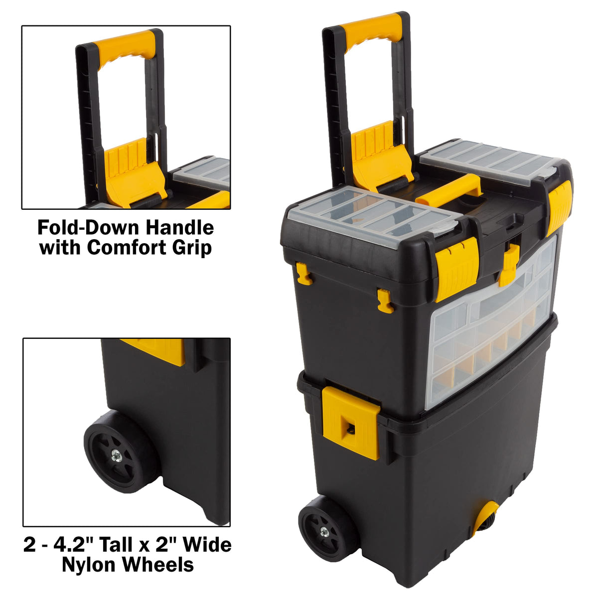 Rolling Tool Box with Wheels, Foldable Handle, and Removable Top Q5309