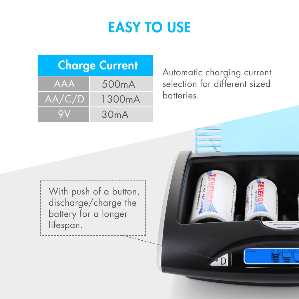 Universal LCD Battery Charger + 8 Pack D Size Rechargeable Batteries H816