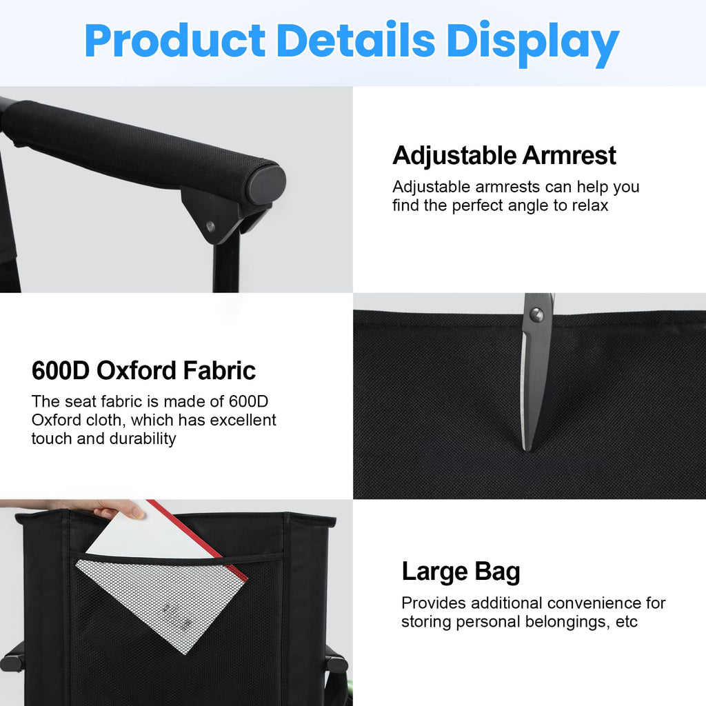 2 Pcs Black Folding Stadium Seats with Back Support and Cup Holder U8427