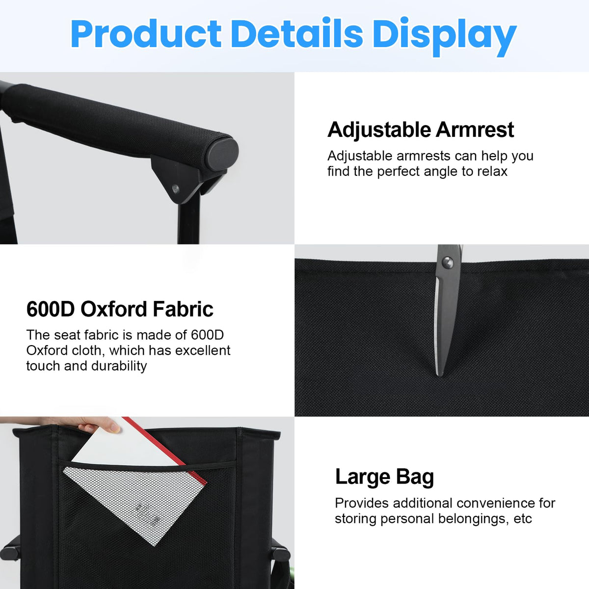 2 Pcs Black Folding Stadium Seats with Back Support and Cup Holder U8427