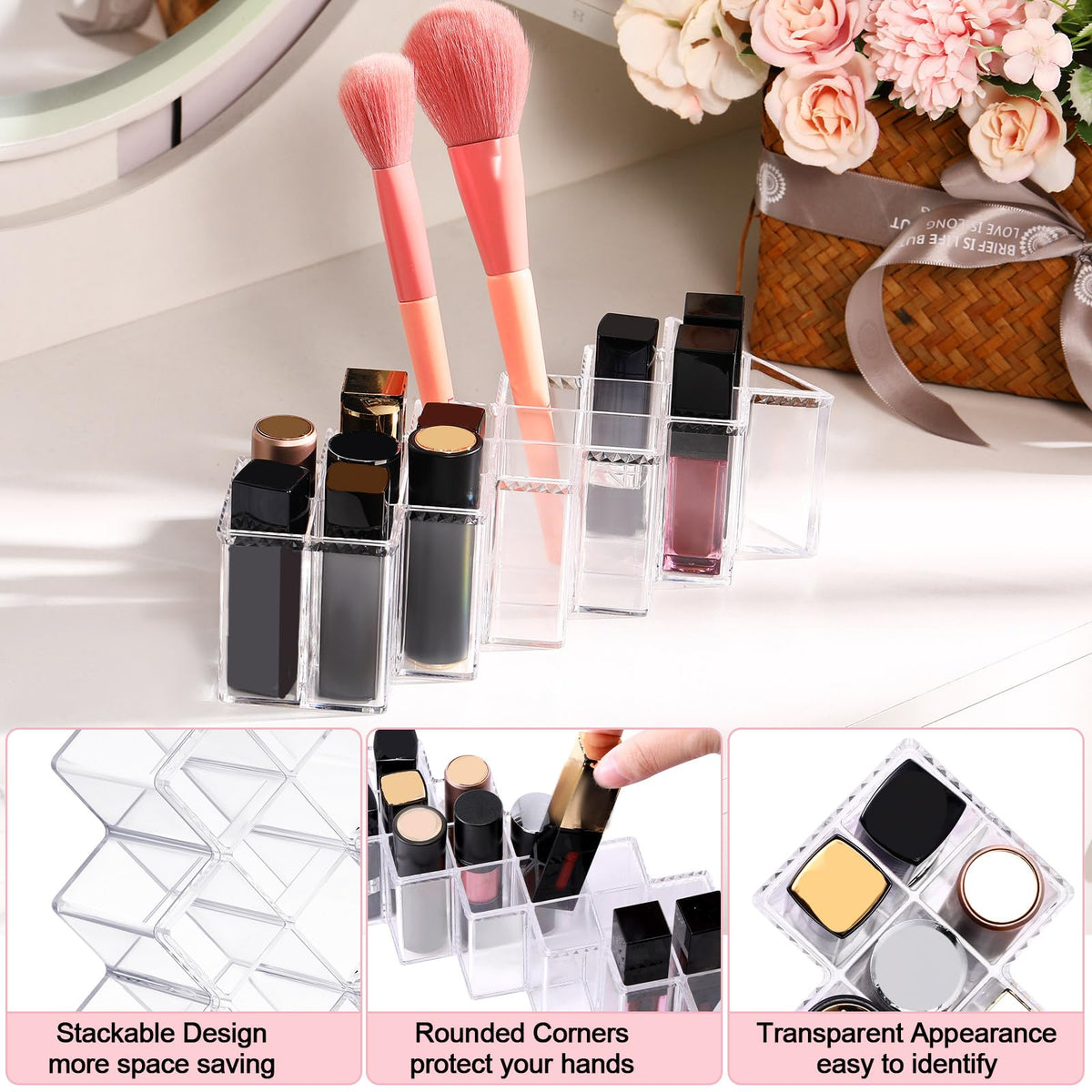 4 Pack 64 Slots Acrylic Lipstick Organizer J3775