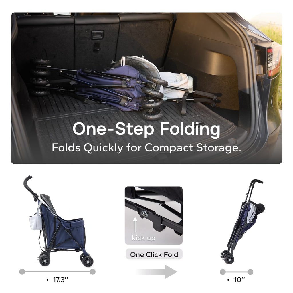 Foldable Pet Stroller for Small Dogs & Cats, 10 lbs, Blue Gray P381