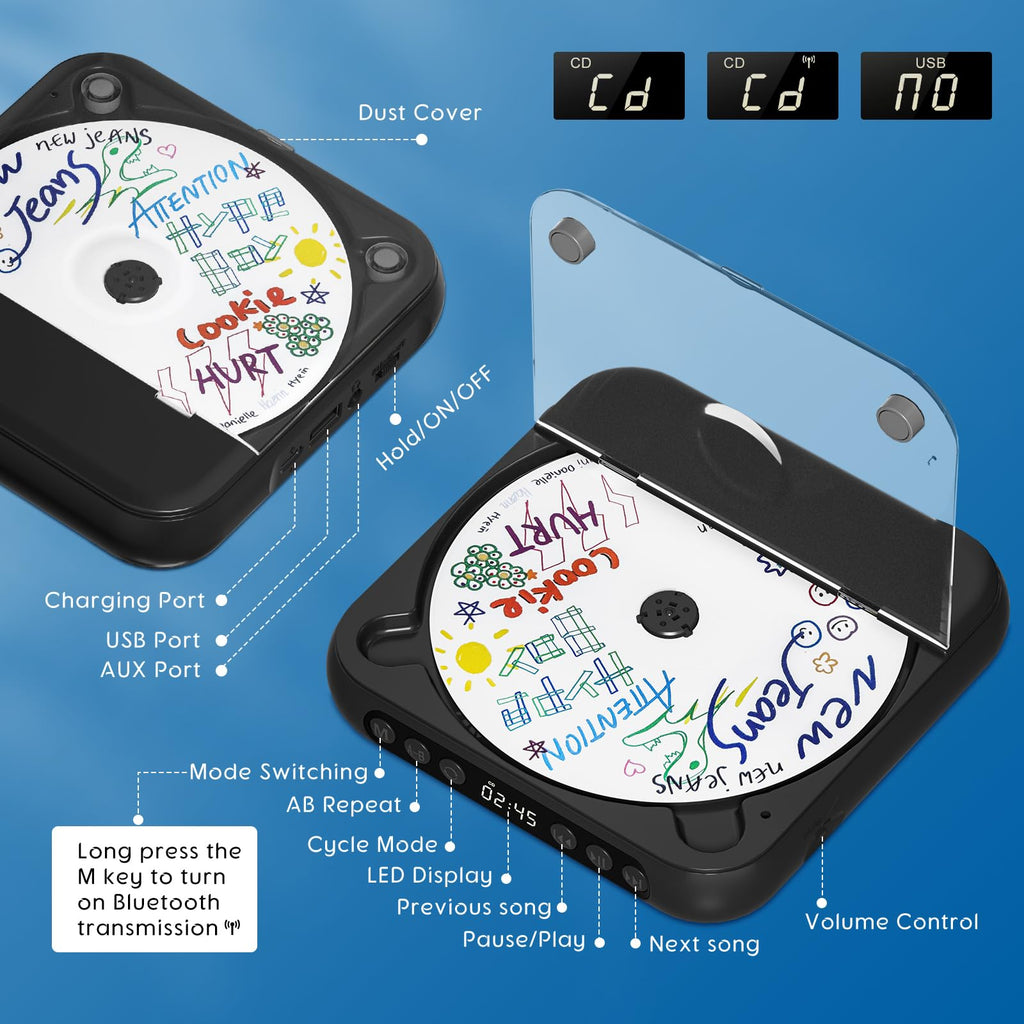 Black Portable Bluetooth CD Player W4137