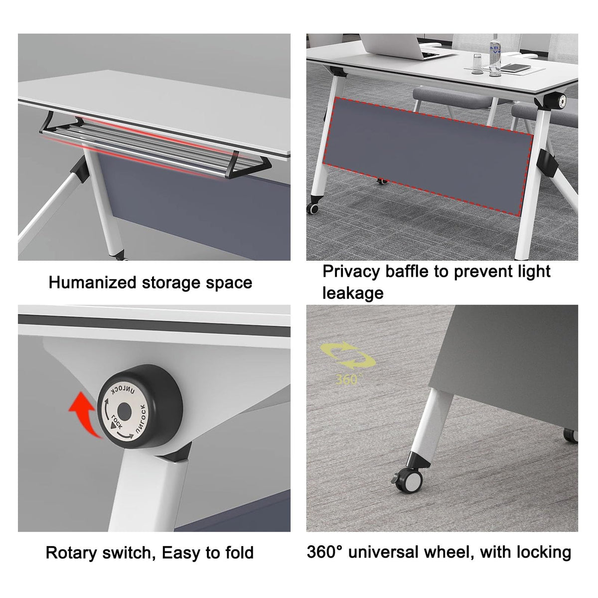Portable Folding Conference Table with Storage and Wheels N180960