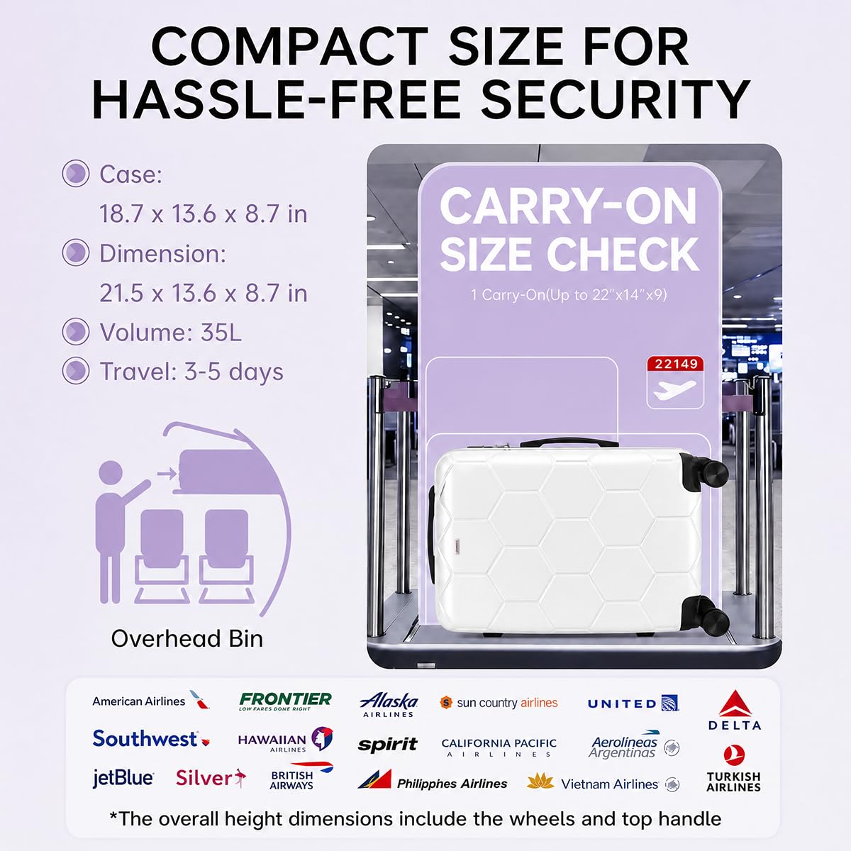 20 Inch Hardshell Expandable Carry On Luggage with TSA Lock E5429