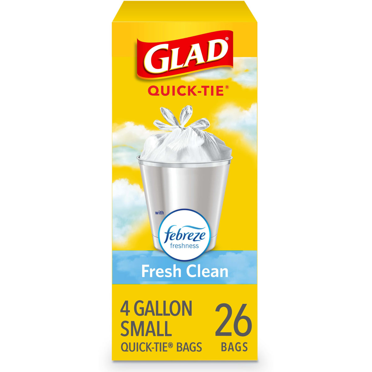 4 Gallon Odor Resistant Quick Tie Trash Bags, 26 Count F89898