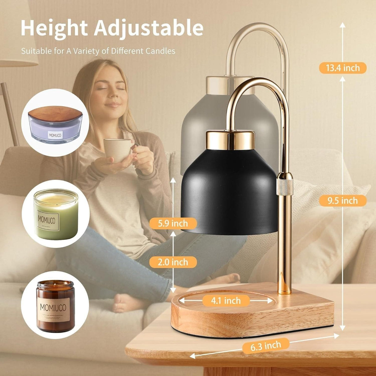 Height Adjustable Dimmable Candle Warmer Lamp with Timer S431973