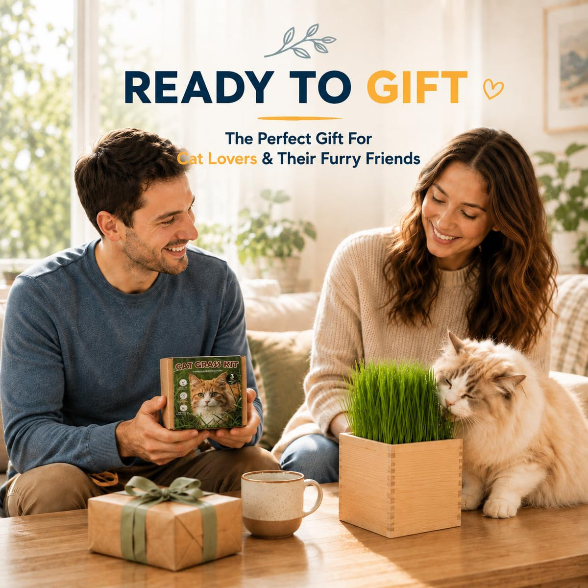 Cat Grass Growing Kit with Wooden Planter V823
