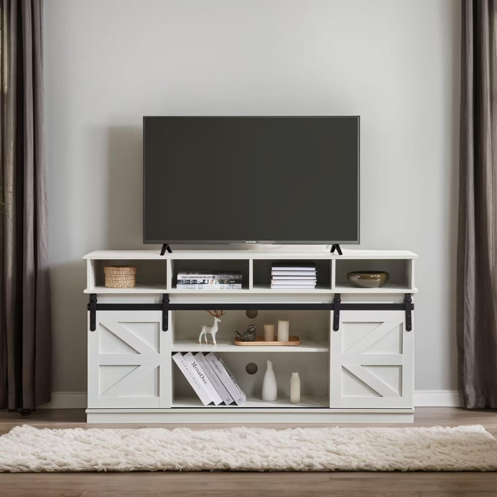 White Wood TV Stand with Adjustable Shelves S934460
