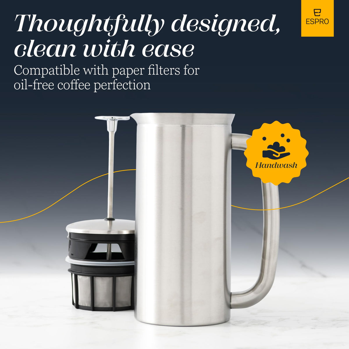 18oz Brushed Stainless Steel French Press J436