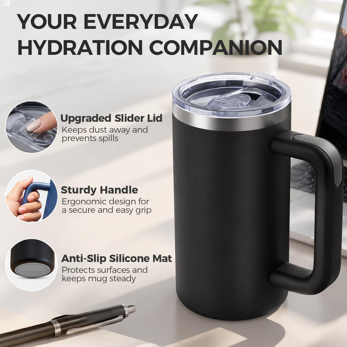 20oz Insulated Coffee Mug With Handle Ocean Blue O37002