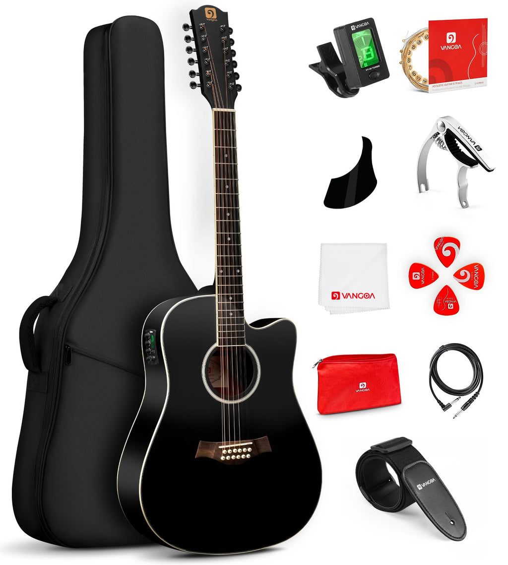 12 String Acoustic Electric Guitar Spruce Top Bone Nut Black Matte E148