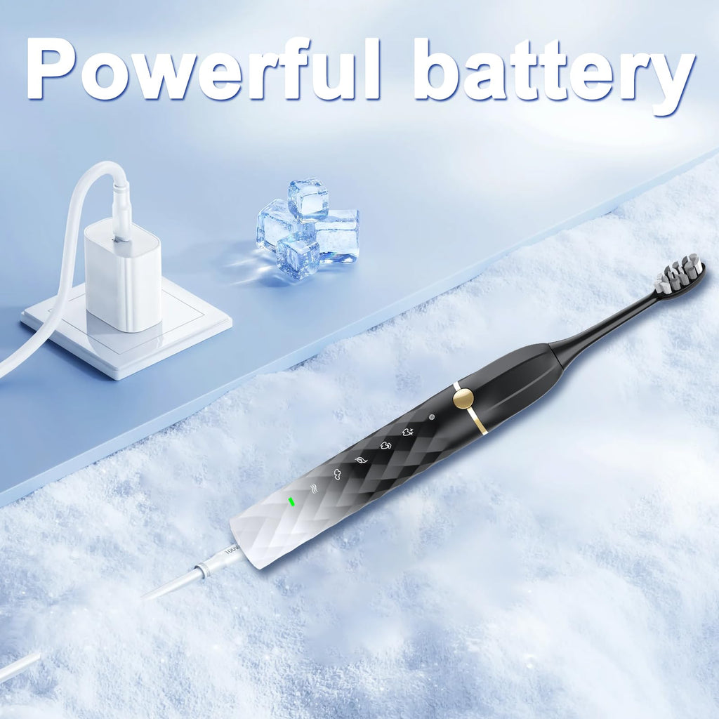 Black White Sonic Electric Toothbrush Set with 10 Brush Heads and Travel Case R93107