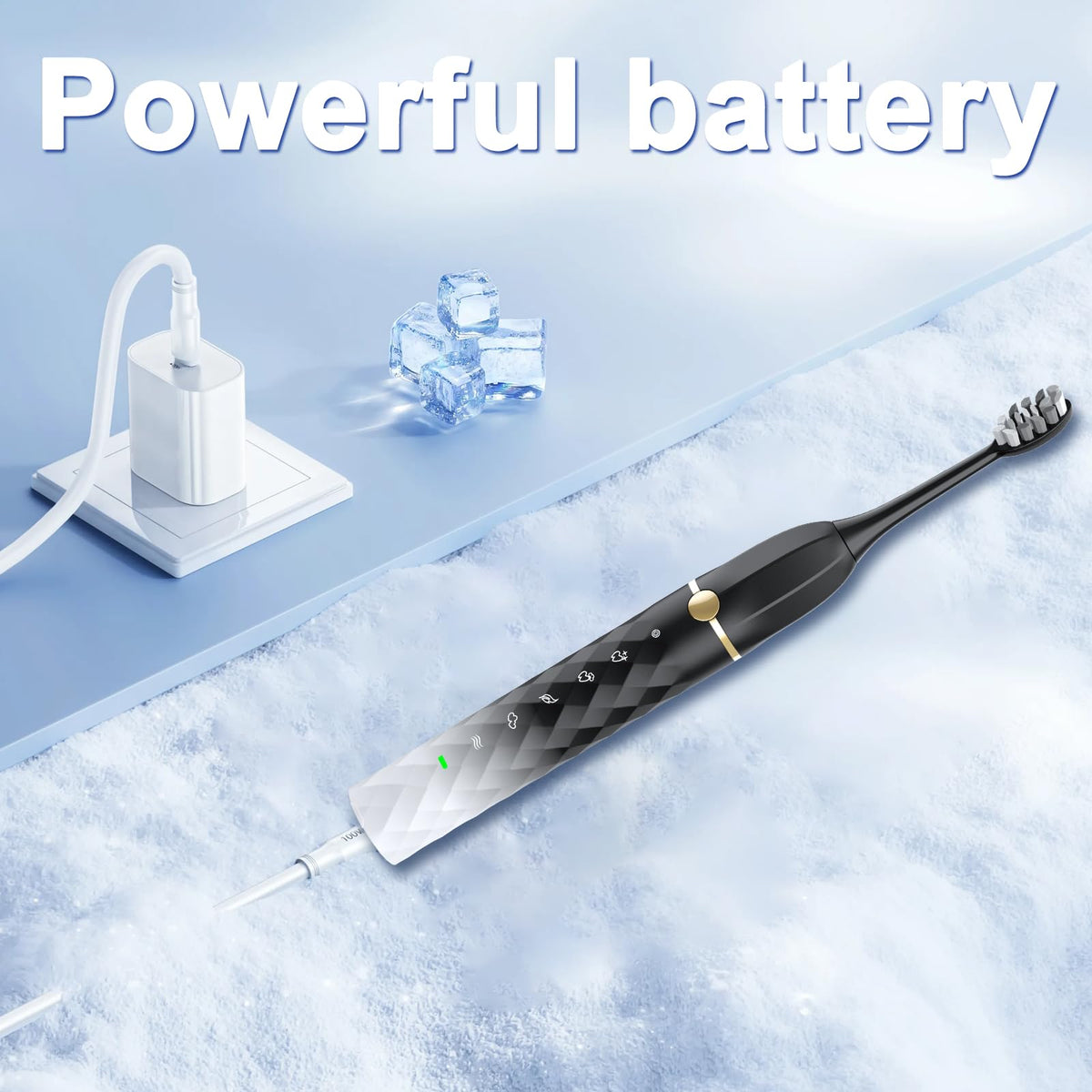 Black White Sonic Electric Toothbrush Set with 10 Brush Heads and Travel Case R93107