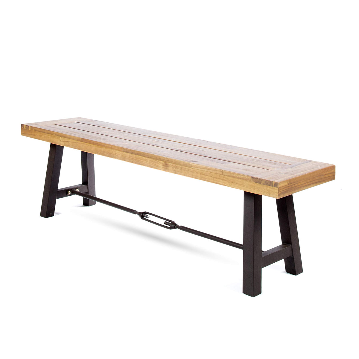 Acacia Wood Outdoor Bench with Metal Accents Z54271