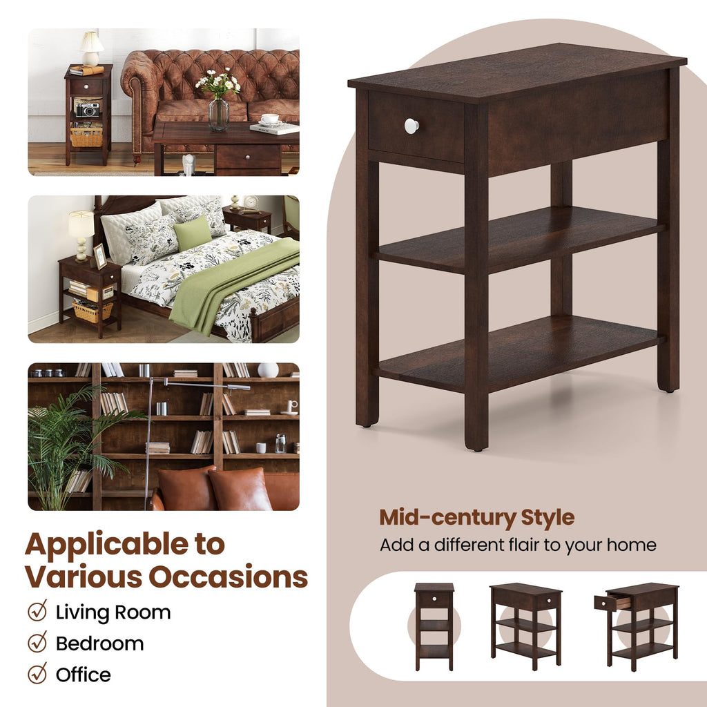 Narrow End Table Set of 2 Wood 3-Tier W856422