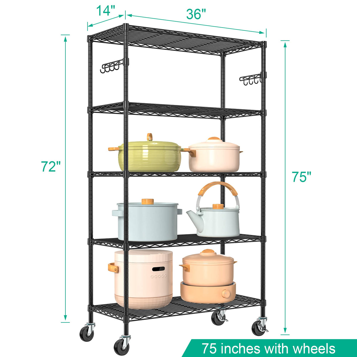 5-Tier Rolling Metal Wire Shelving Unit L35328