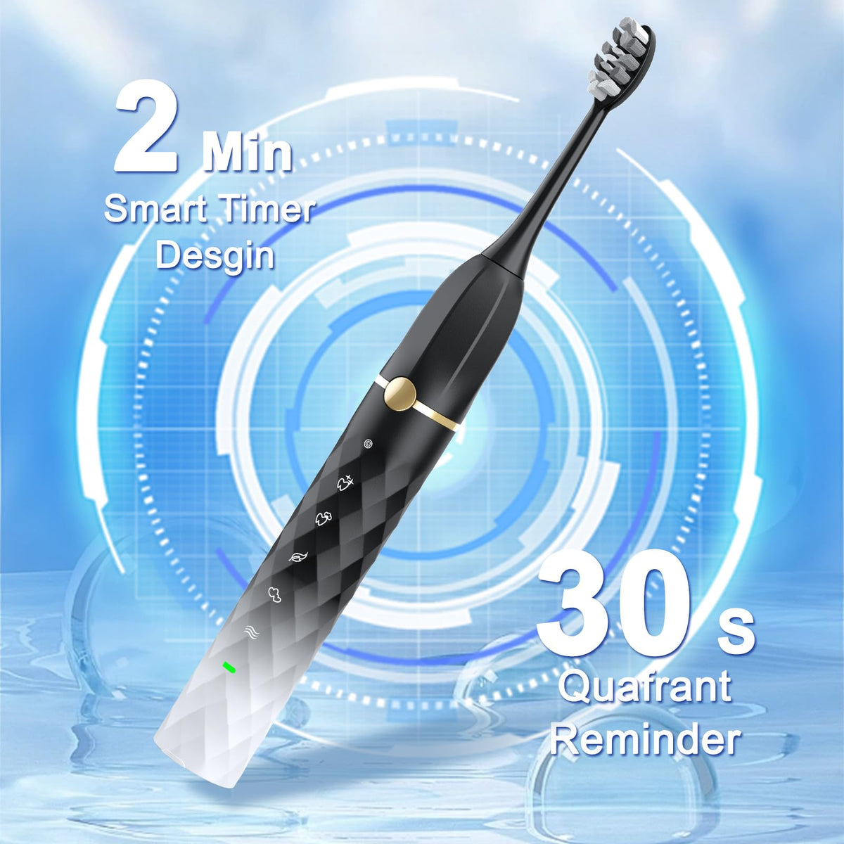 Black White Sonic Electric Toothbrush Set with 10 Brush Heads and Travel Case R93107