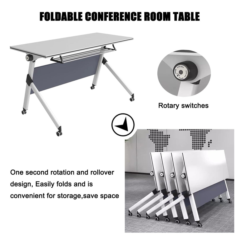 Portable Folding Conference Table with Storage and Wheels N180960