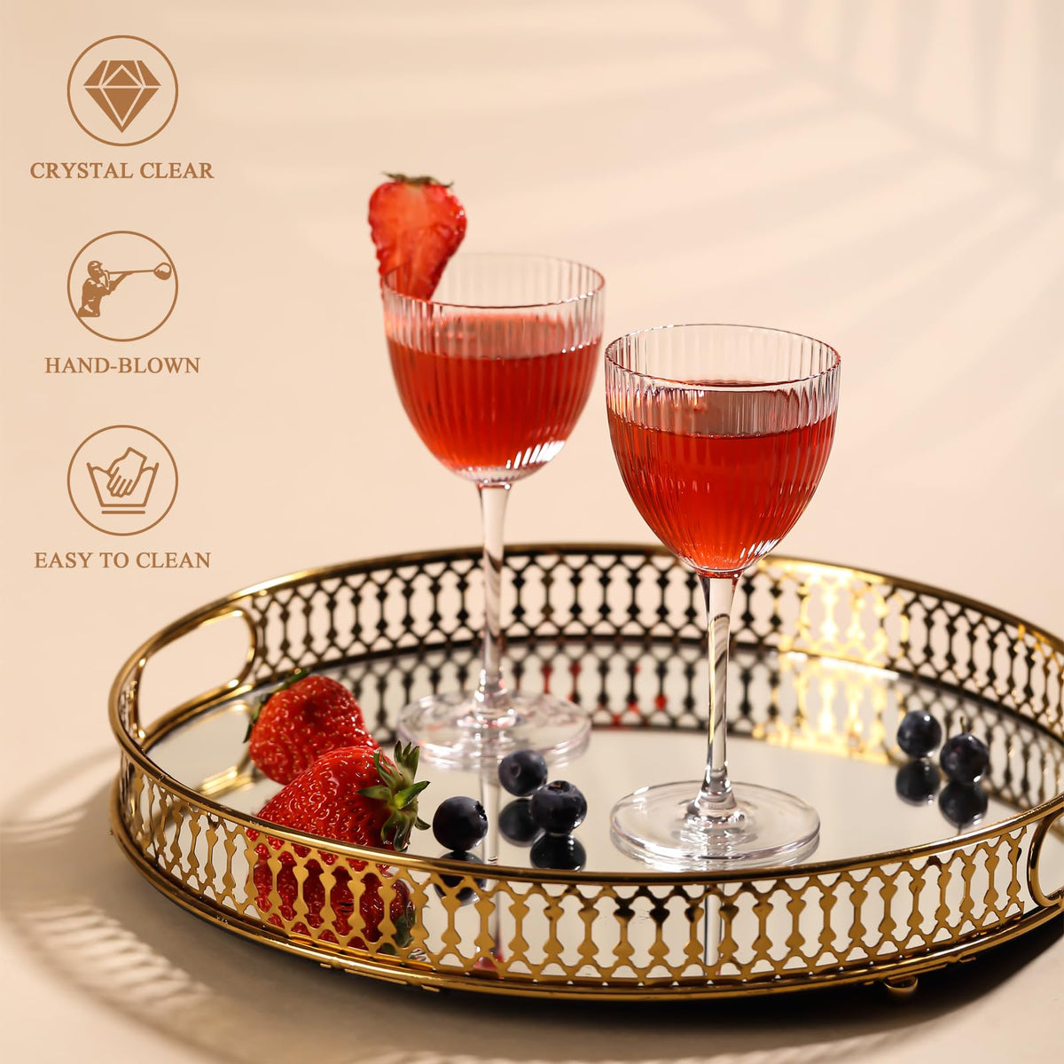Set of 6 5 oz Lead-Free Crystal Ribbed Martini Glasses H435001