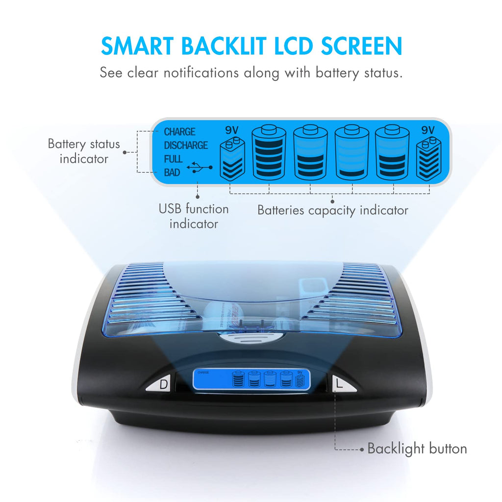 Universal LCD Battery Charger + 8 Pack D Size Rechargeable Batteries H816