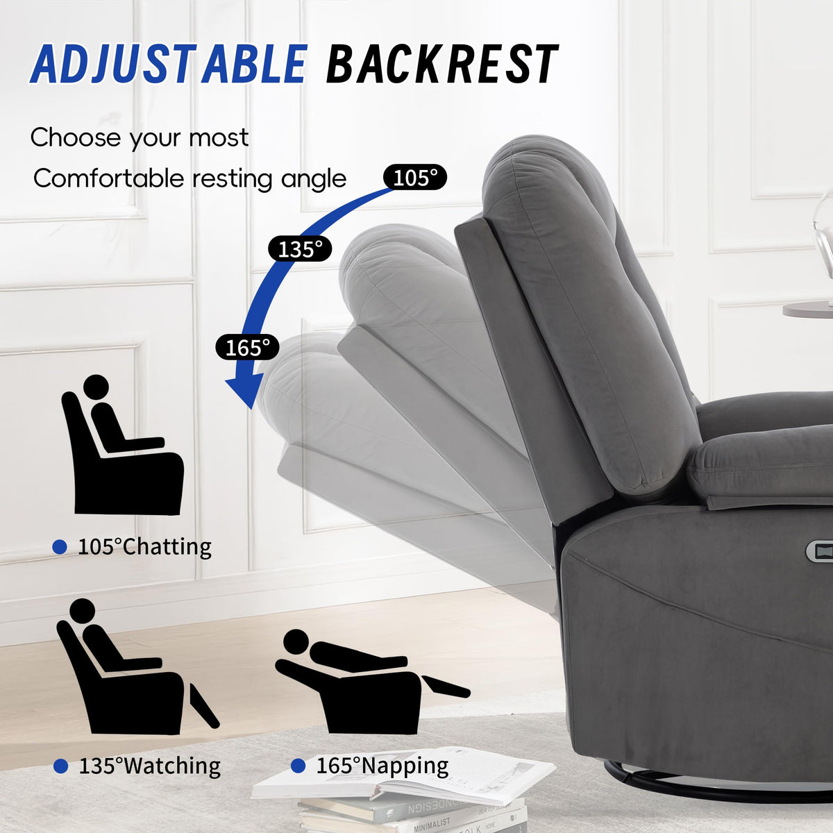 Power Swivel Rocker Recliner Chair with Massage and Heat, Gray A200