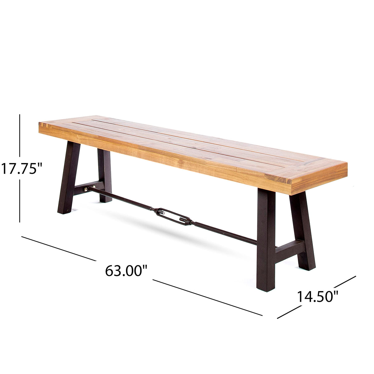 Acacia Wood Outdoor Bench with Metal Accents Z54271